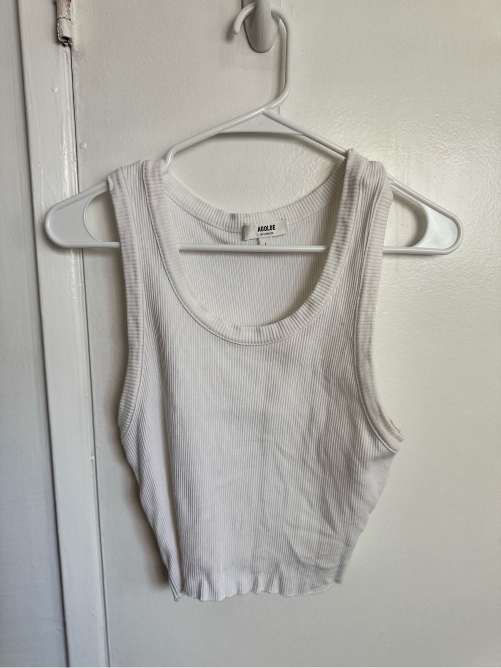 Agolde Shrunken Poppy White Ribbed Tank Top
